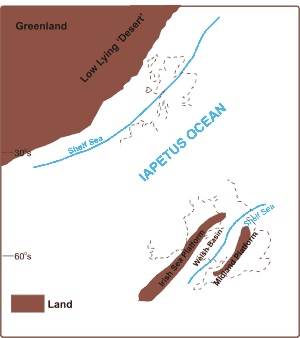 Figure Four: Iapetus Ocean at the end of the lower Cambrian.