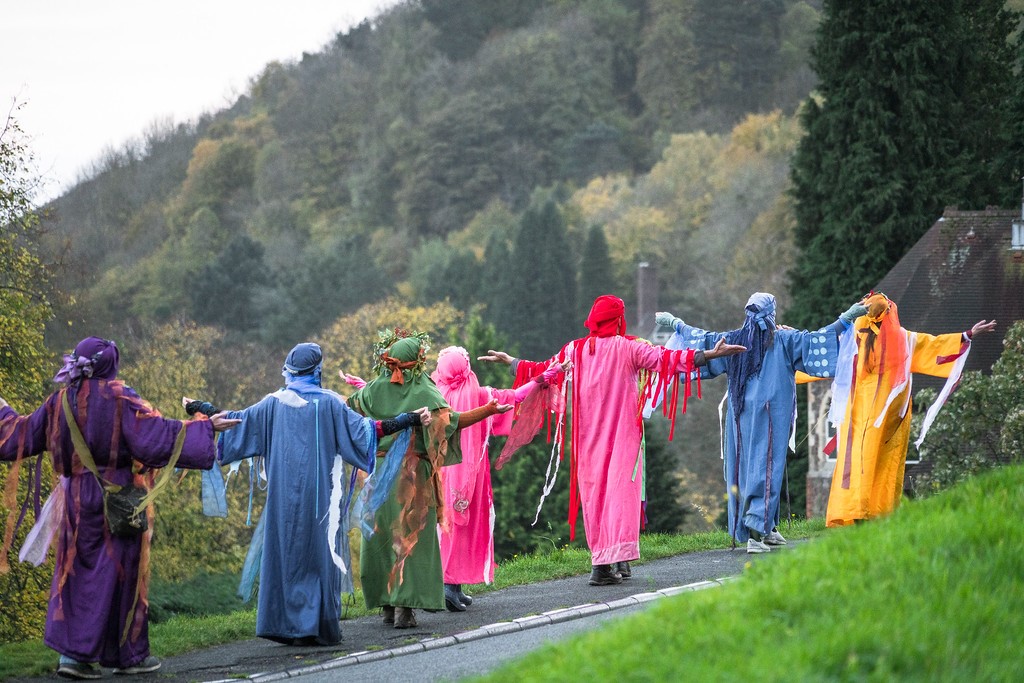All Souls Celebration at Lower Wyche Spout Oct 2020 - showing the rainbow guardians' processing