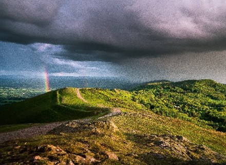 Malvern Spa Association card J - storm over the Malvern hills