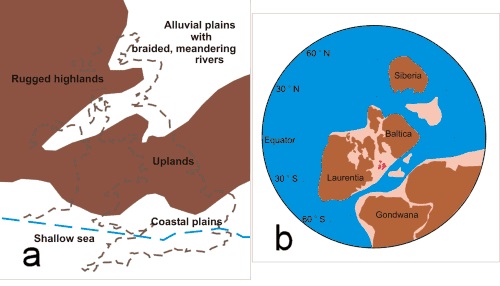 Figure Eleven a. Environmental Conditions during the mid-Devonian b. Position of the continents during the mid-Devonian (375 million years ago)