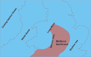 Figure Seven. Malvern Hills during the Early Llandovery.