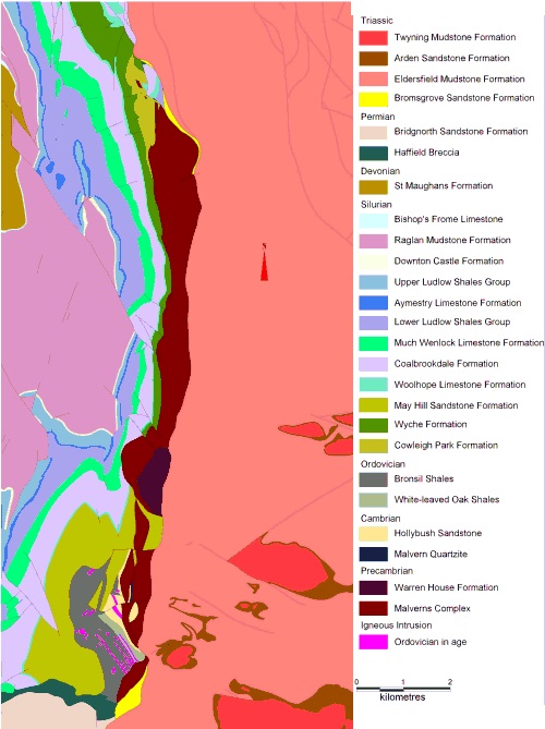 Geological map of the Malvern Hills