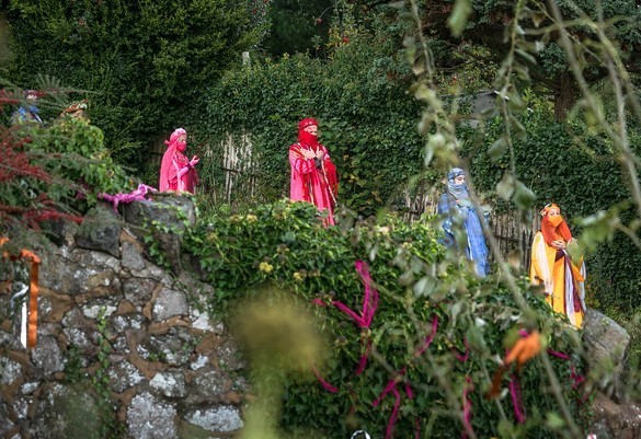 The Rainbow Guardians of Earth performing at the well head - All Souls Celebration Malvern Spa Association 2020