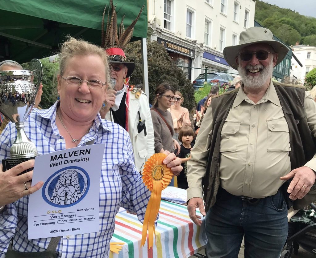 Sue Spancer of Yarnbomb Great Malvern receiving her Chairman's cup award